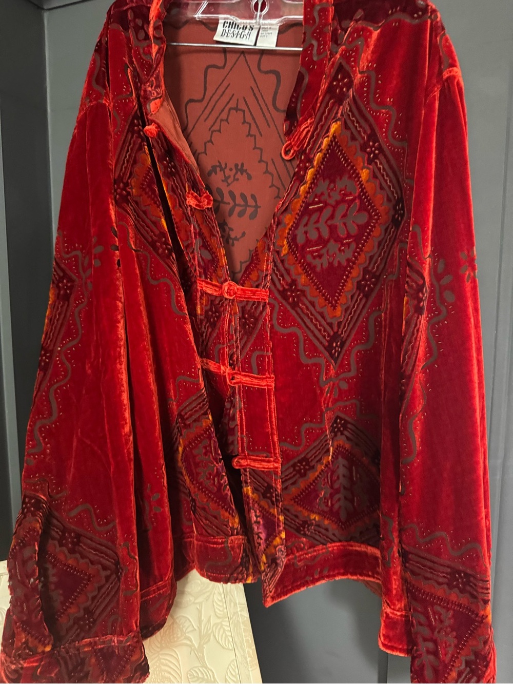 Chico's Red Velvet Embroidered Jacket - Picture 5 of 6